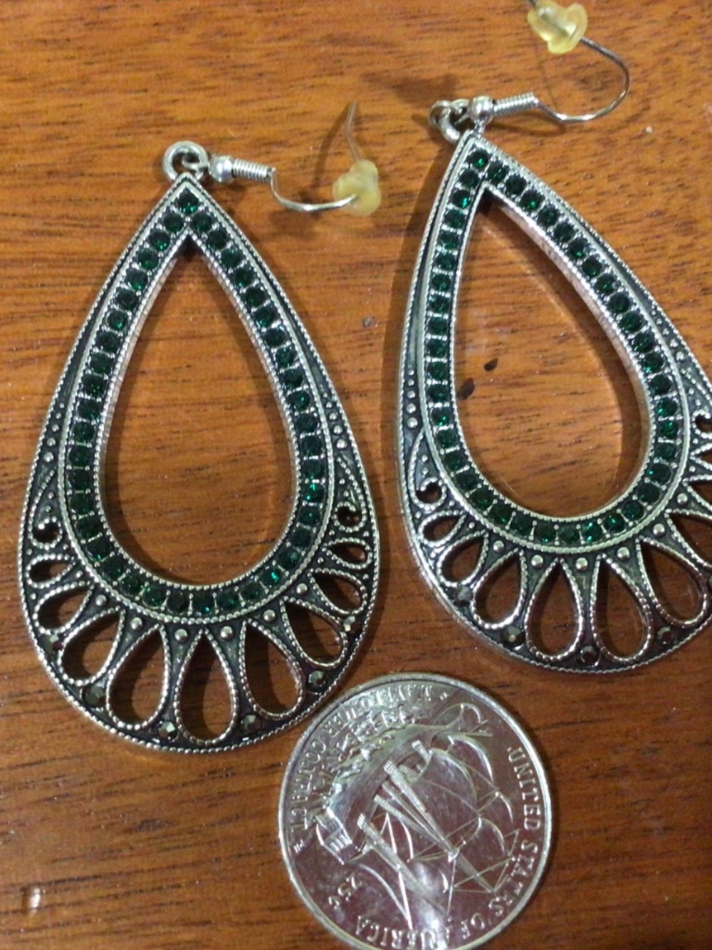 Three pair of silver tone earrings with rhinestones and beads. New without tags - Picture 7 of 7